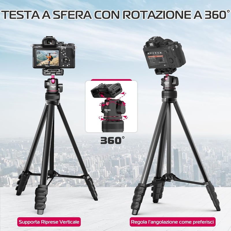 ULANZI TT51 kompakt állvány távirányítóval, 360°-os gömbfejjel, 138 cm-ig nyújtható, iPhone és Samsung okostelefonokhoz
