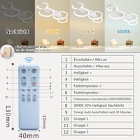 SEATAIN 80 cm-es Távirányítós LED Mennyezeti Lámpa - Fehér 4 Gyűrűs Modern Dizájn, Szabályozható Fényerő, 3000-6000K, Éjszakai Fény Funkcióv 8