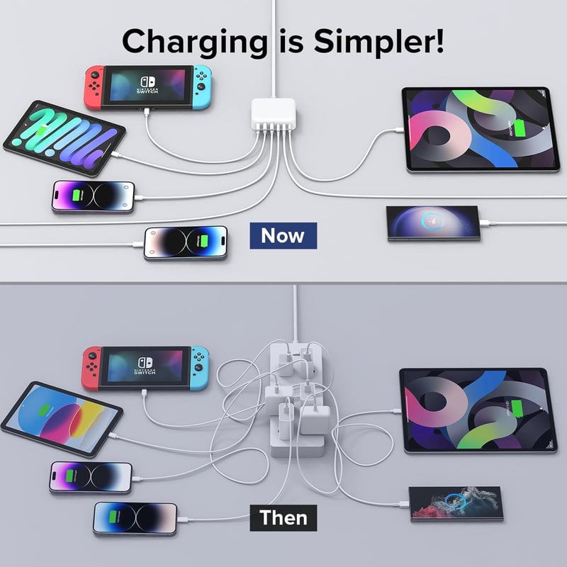 Zomvan 100W USB-C Gyorstöltő 6 Portos - 3 USB-C és 3 USB-A Töltőállomás iPhone 16/15/14, Samsung S24/S23, iPad és Okostelefonok Számára

AI: