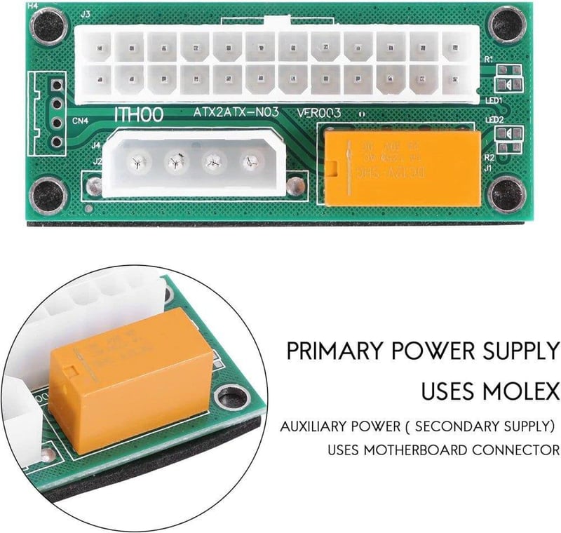 Dual PSU adapter bányászgéphez - ATX 24 Pin és Molex 4 Pin csatlakozó