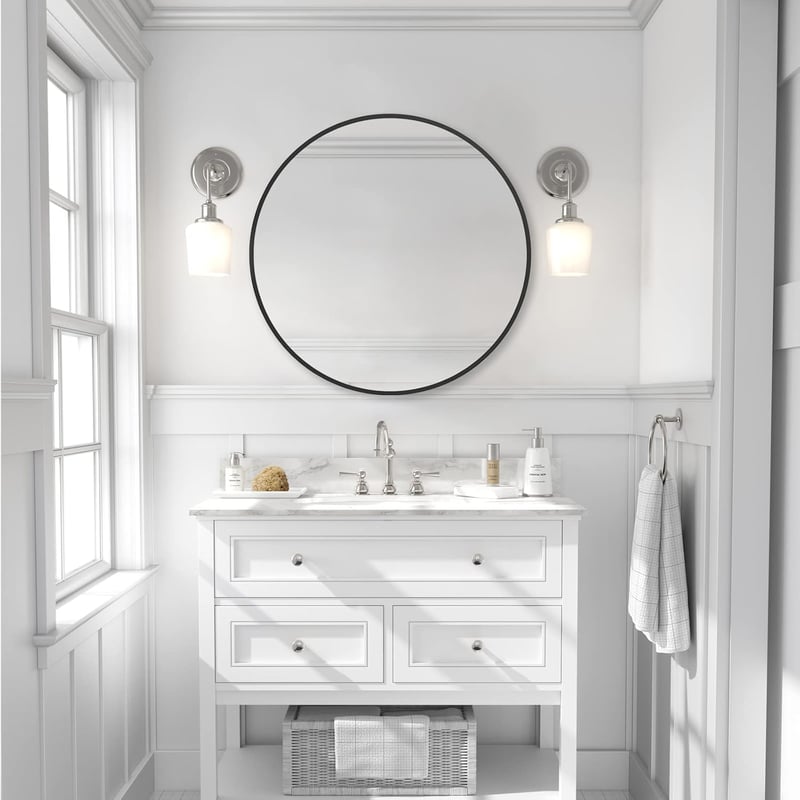 ZENIDA Kerek Tükör 60 cm Fekete Fém Kerettel - Modern Fali Tükör Előszobába, Fürdőszobába, Nappaliba - Vékony Keret, Elegáns Dizájn