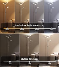 STEO Állólámpa LED 27W Ezüst Dimmelhető Távirányítóval - Állítható Színhőmérsékletű Modern Lámpa Olvasólámpával Nappaliba, Hálószobába, Irod 3