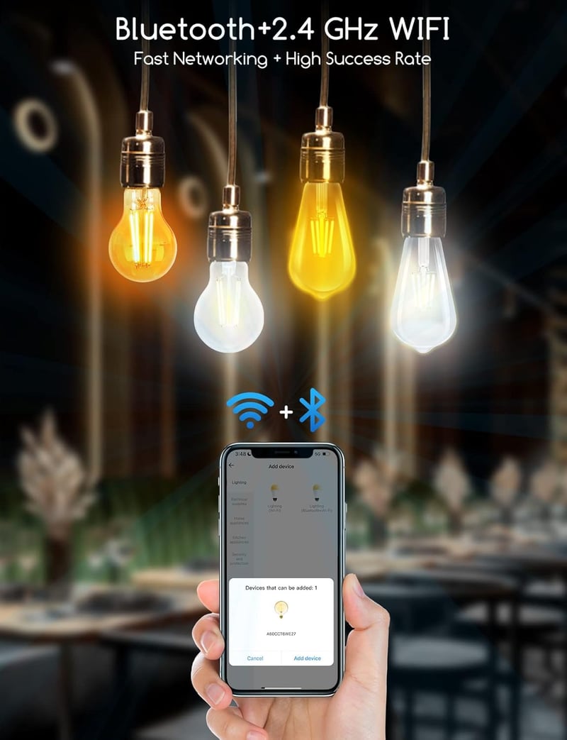 Aigostar Edison okos LED izzó, E27, 6W, vintage filament, Alexa/Google kompatibilis, borostyán, 6 db