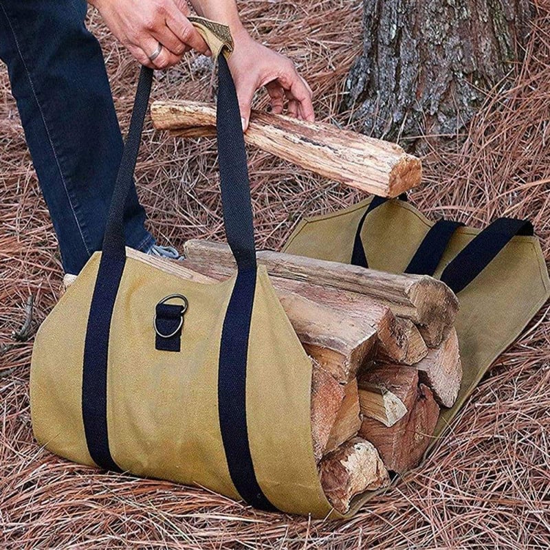Sac impermeabil XXL pentru lemne de foc, 2 buc. genți de transport pliabile, kaki, pentru șemineu, 98x45 cm