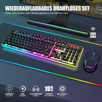 RedThunder K10 Vezeték Nélküli Gamer Billentyűzet és Egér Szett, QWERTZ Német Kiosztás, 3000 mAh Akkumulátor, 3200 DPI, RGB Háttérvilágítás - black 2