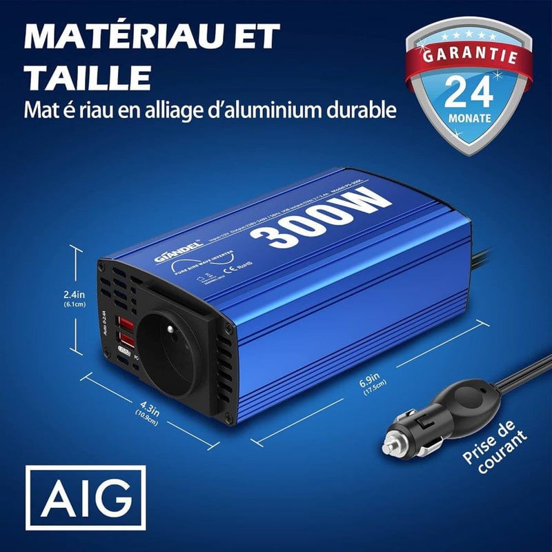 GIANDEL 300W Tiszta Szinusz Inverter 12V-220V Dupla USB-vel Újracsomagolt