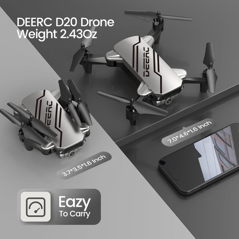 DEERC D20 Mini Drón 720P HD Kamerával, Összecsukható, Hangvezérelt, Gyerekeknek és Felnőtteknek