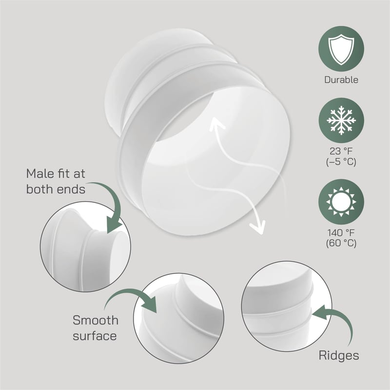 Vent Systems Szellőzőcső Szűkítő Adapter 125-100 mm - Fehér ABS Műanyag Csatlakozó HVAC Rendszerekhez, Könnyen Szerelhető Légcsatorna Átalak