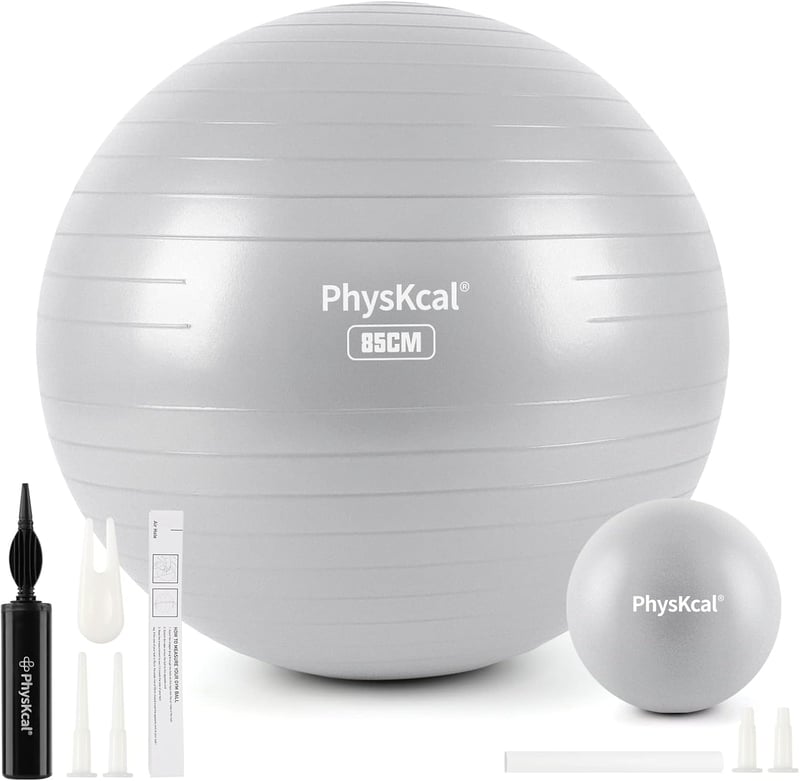 PhysKcal Fenyőzöld Fitness Labda Szett - 55 cm Tornalabda és 23 cm Pilates Labda, Csúszásgátló Ülőlabda Otthoni Edzéshez, Irodába és Jógához