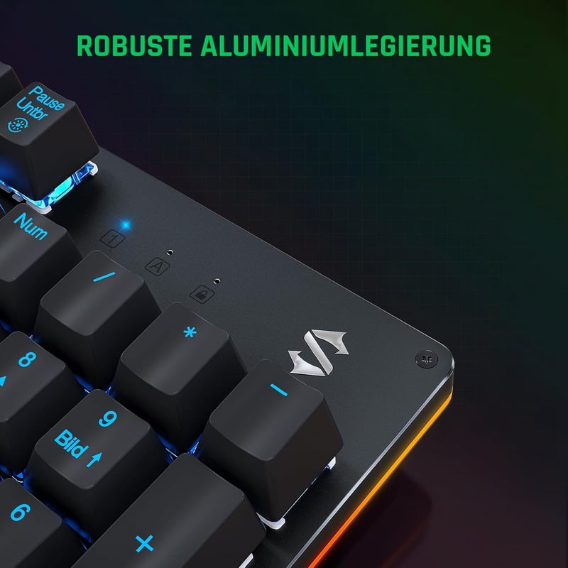 Black Shark RGB mechanikus gamer billentyűzet, kék kapcsolók, QWERTZ német kiosztás