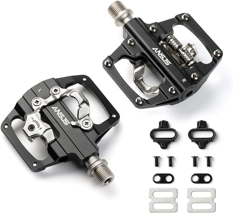 ANSJS 2 az 1-ben SPD Kerékpár Pedál - CNC Alumínium Csúszásmentes Klickpedál Szett BMX MTB Trekking Hegyi és Országúti Kerékpárokhoz, 9/16"  - Black