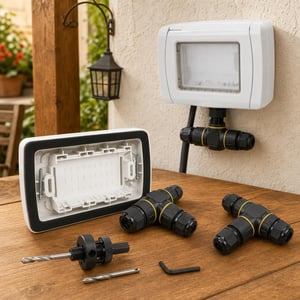 Vodootporni set za instalacije: IP55 poklopac 3 modula + 2x IP68 uvodnica + set kruna za bušenje