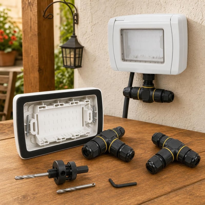 Vodootporni set za instalacije: IP55 poklopac 3 modula + 2x IP68 uvodnica + set kruna za bušenje