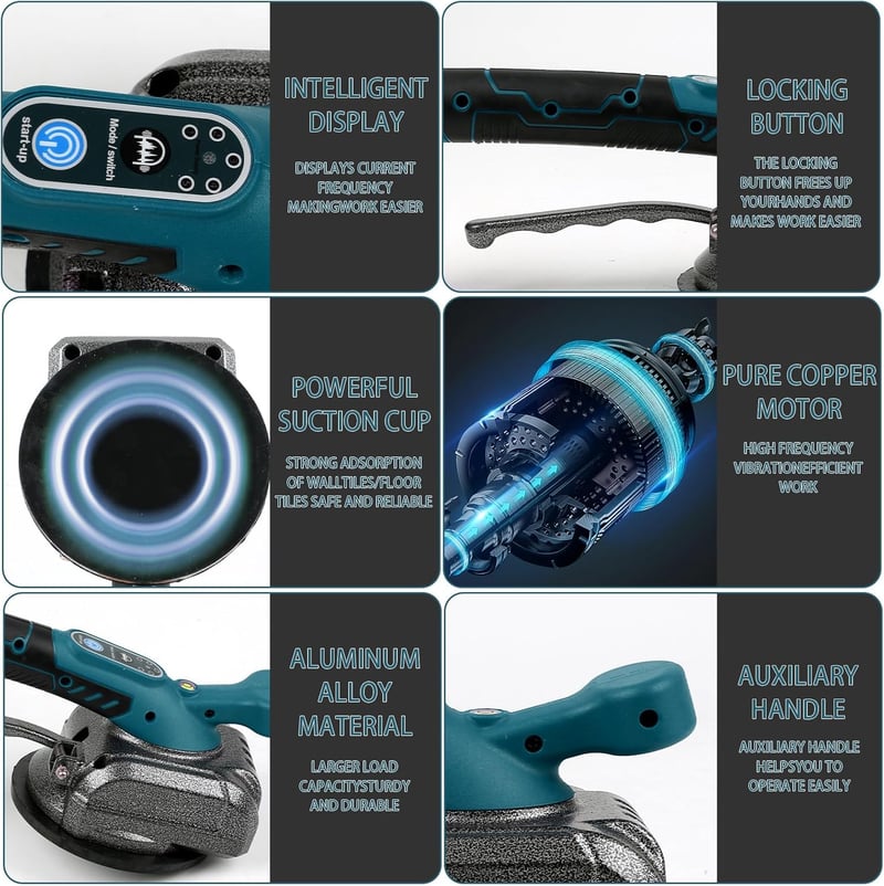 Makita 18V-os csempevibrációs gép, 5 sebességes, 60 kg teherbírású, nagy méretű lapokhoz
