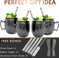 SuproBarware Moscow Mule Szett - 4 db Fekete Fém Koktélpohár (550 ml) Szívószálakkal és Mérőpohárral - Kézzel Készített Prémium Italszervíro 4
