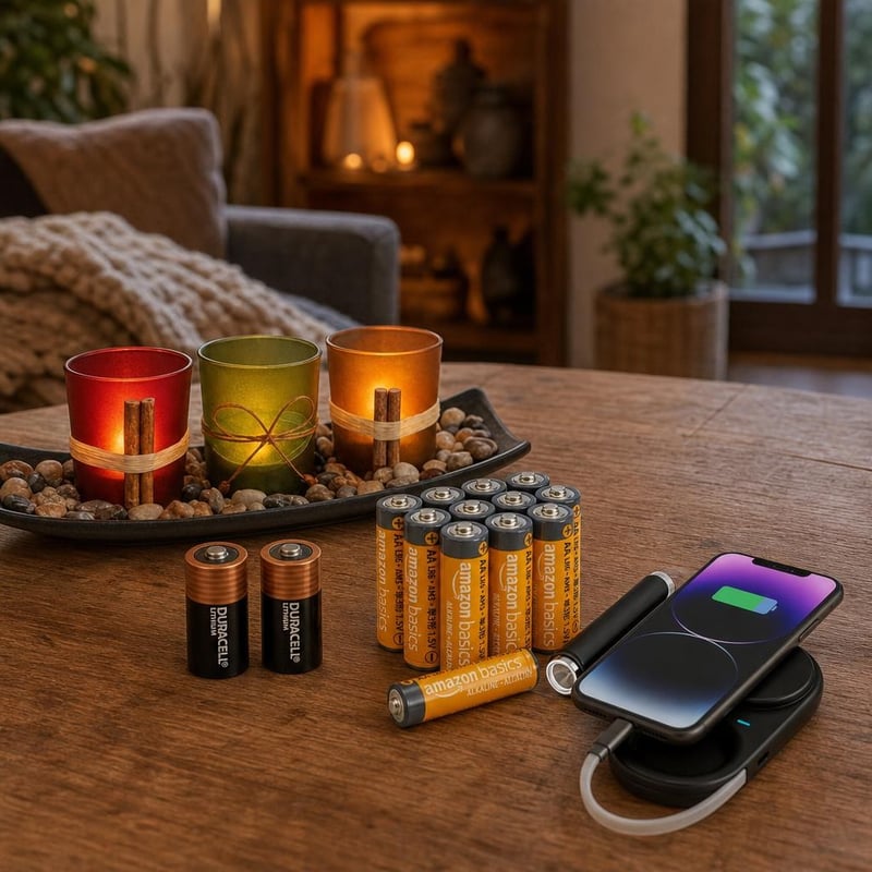 Set za hitne slučajeve: power bank + 12x AA baterije + 2x CR2 baterije + 3x LED svijeće