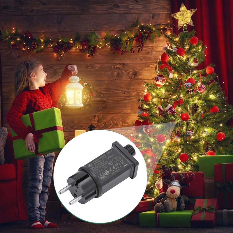 Sunshine smile EU Adapter - 12V IP44 Vízálló Transzformátor LED Fényfüzérekhez, Kültéri-Beltéri Használatra, Fekete