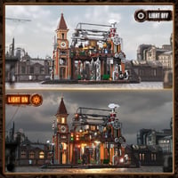 FUNWHOLE Steampunk Vasútállomás LED Világítással - 1843 Darabos Építőkészlet Felnőtteknek 3