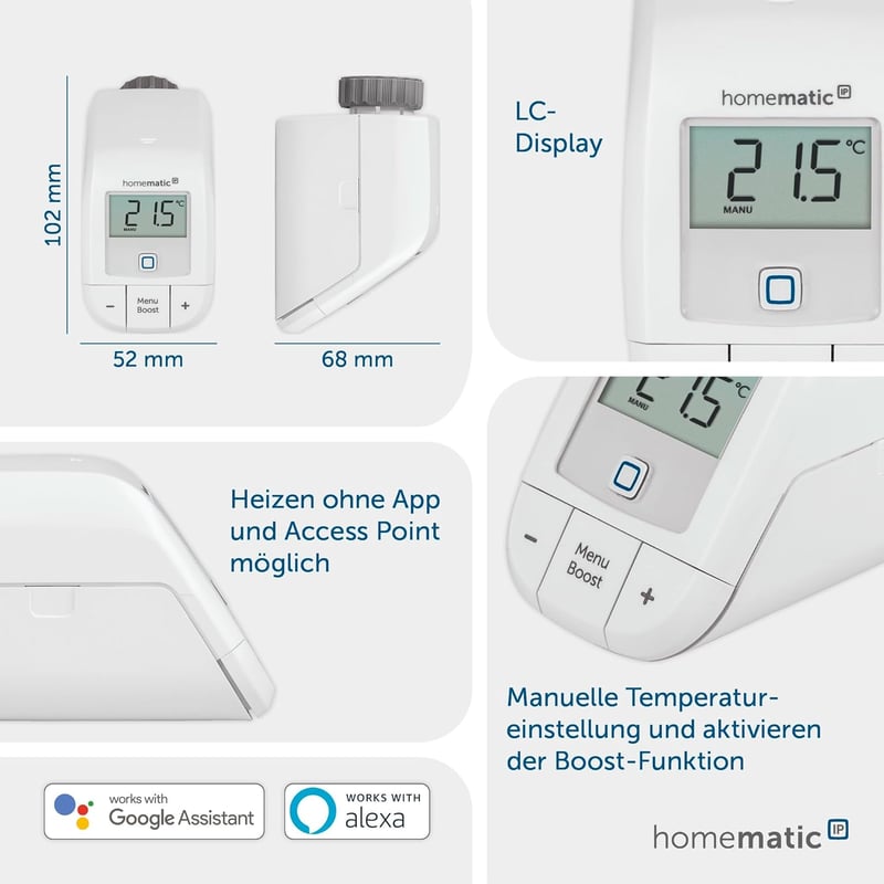 Homematic IP okos fűtőtest termosztát - Alexa és Google kompatibilis, energiatakarékos