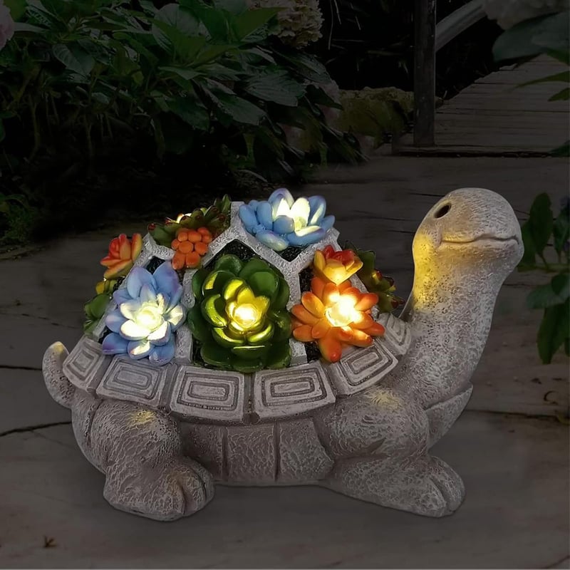 Teknős alakú napelemes kerti lámpa 7 LED-del, pozsgás növénytartóval - Yeomoo