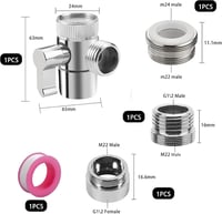 ANBOO 3-Utas Csapváltó Szelep M22/M24/G1/2 Adapterekkel - Réz-Cink Ötvözet Elosztó Mosogatógéphez, Mosógéphez és Zuhanyfejhez 2