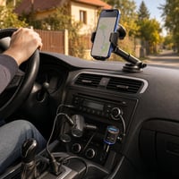 Ingázó autózene csomag: dupla szivargyújtó elosztó + autós telefontartó + 30 W USB-C töltő + Bluetooth FM-adó 1