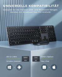 seenda Fém Bluetooth Billentyűzet és Egér Szett - Újratölthető, Kettős Üzemmódú (USB+BT), Ultravékony, Csendes, QWERTZ Kiosztású, PC/Tablet/ 11