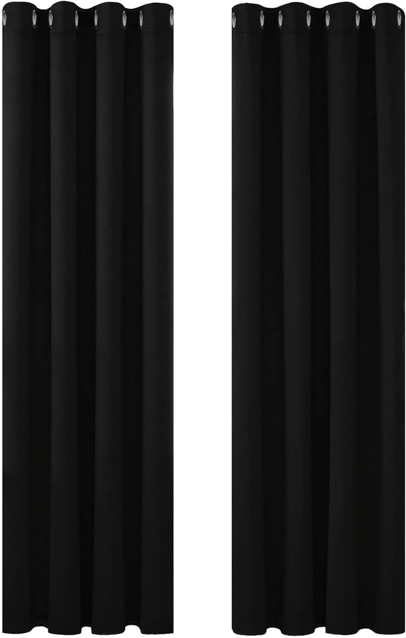 Deconovo Sötétítő Függöny - Hőszigetelő, Hangszigetelő Fekete Fényáteresztést Gátló Függönypár 117x229 cm - Poliészter Gyűrűs Függöny