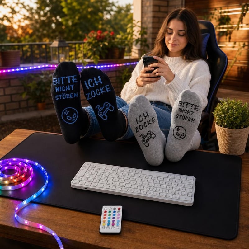 Gamer štartovací balíček: 1x klávesnica + 1x XXL podložka + 5m RGB pás + 2 páry ponožiek