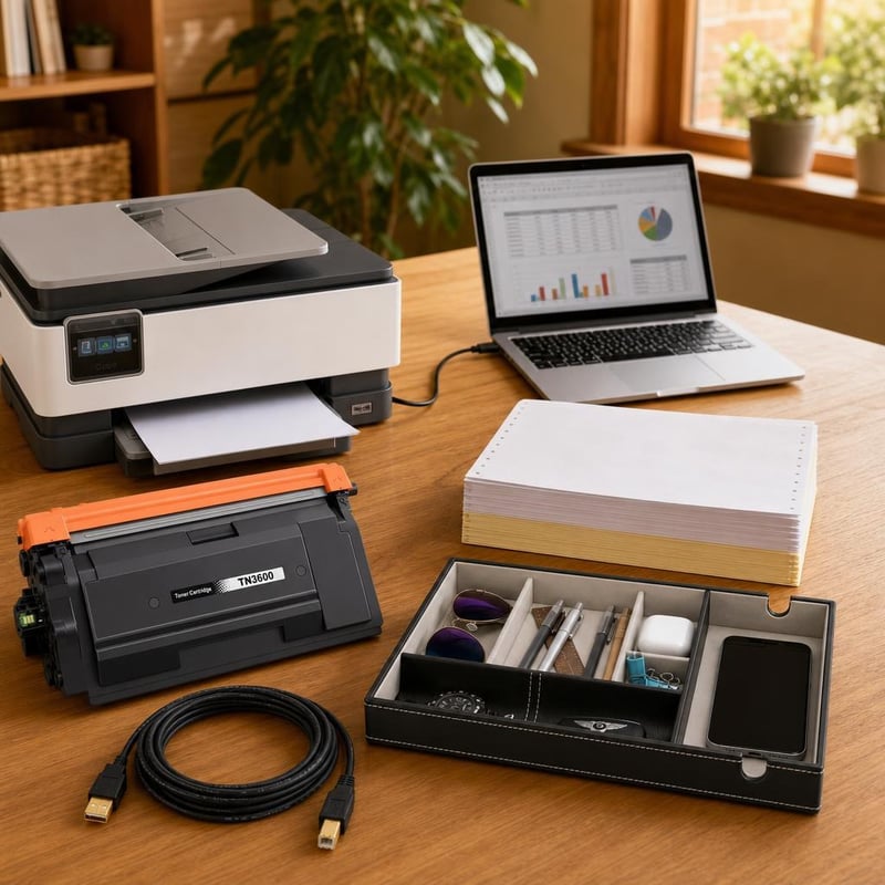 Tlačový štartovací balík: toner + 3m USB kábel + 6-priehradkový organizér + 250 listov samoprepisovacieho papiera