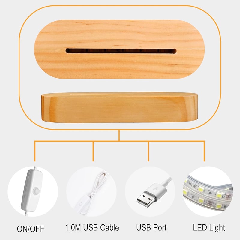 BootyBay 3D Jóga LED Éjjeli Lámpa - Meditációs Asztali Világítás Meleg Fénnyel, Fa Talppal - USB Dekorációs Lámpa Ajándékba Nőknek, Lányokna