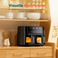 Cookwise 9L Dupla Fiókos Forrólevegős Sütő - 9-in-1 Főzési Mód, Betekintő Ablak, Érintőképernyő, Olajmentes Egészséges Sütés, Időzítő, 2570W 8
