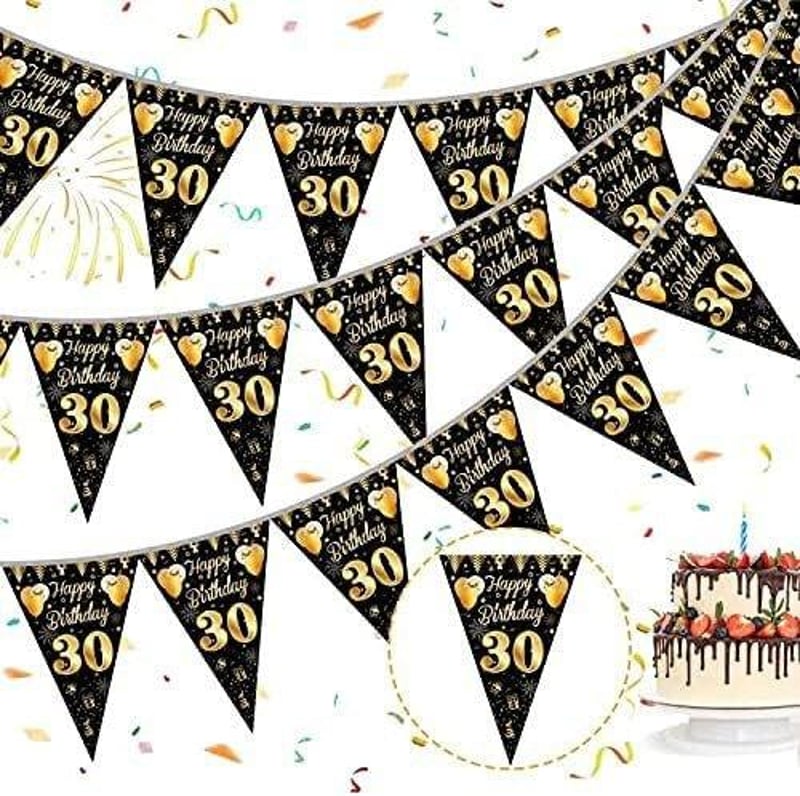 30. Születésnapi Fekete-Arany Girland Banner - Elegáns Dekoráció Fiúknak, Lányoknak