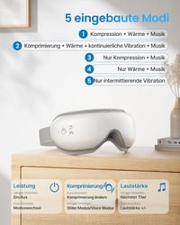 RENPHO Szemmaszírozó Készülék Hőterápiával - 5 Masszázsmód, Bluetooth Zene, Újratölthető - Szemfáradtság, Száraz Szem Enyhítésére, Alvásjaví 5