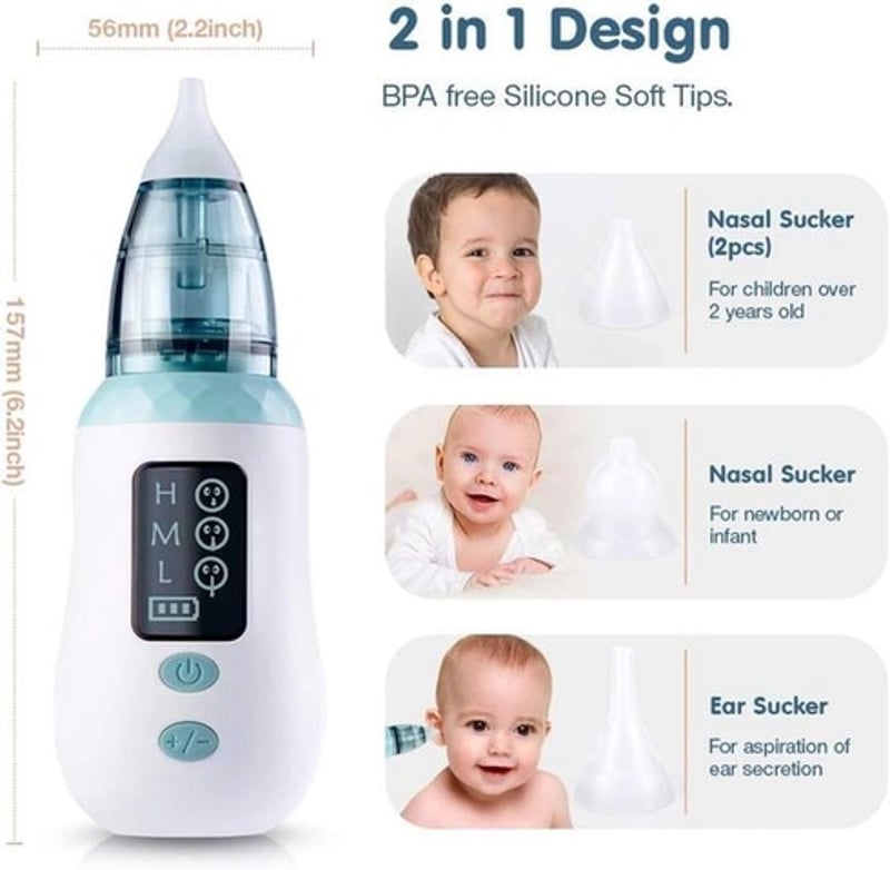 Baby Elektromos Orrszívó – Hordozható, 3 Szívóerő Fokozattal, Újszülötteknek és Gyerekeknek