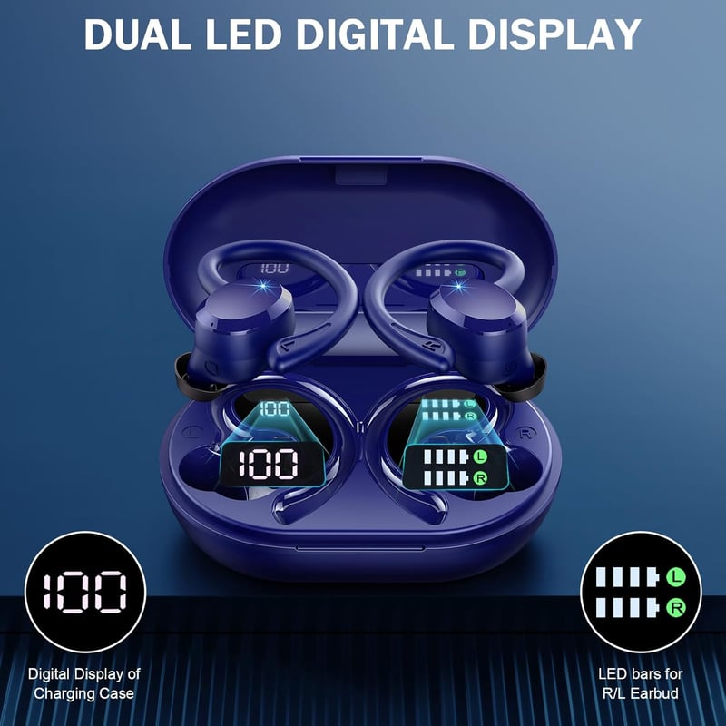 Rulefiss Bluetooth 5.3 sport fülhallgató, 48 órás akkuidő, kék, vízálló