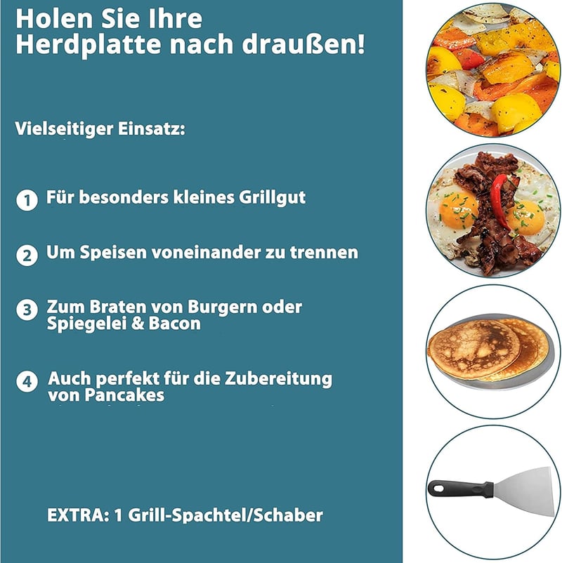 Smartpeas Rozsdamentes Acél Grillező Lap 30x40 cm - Univerzális Plancha Faszenes és Gázos Grillekhez, Egyenletes Hőelosztás, Hamburger és Tü