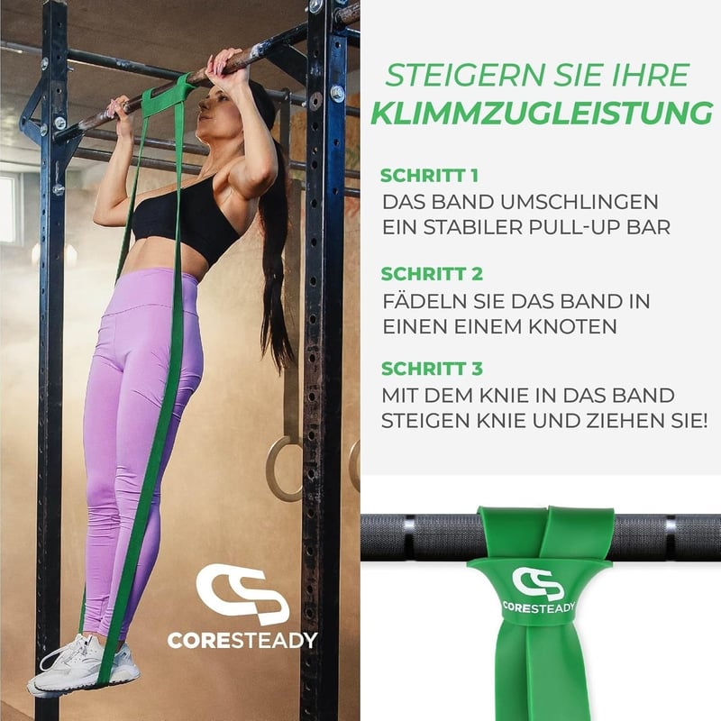 Coresteady Edzőgumi Erős Ellenállású Fitness Szalag - Zöld, 22-56 kg Terhelhetőség - Erőnléti Edzéshez, Izomépítéshez, Húzódzkodás Segítéshe