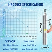 VEVOR 3" Mélykúti Szivattyú 550W - 35L/perc Vízhozam, 108m Emelőmagasság, Rozsdamentes Acél, Homokálló, 20m Kábellel, Édesvíz Ellátáshoz 7