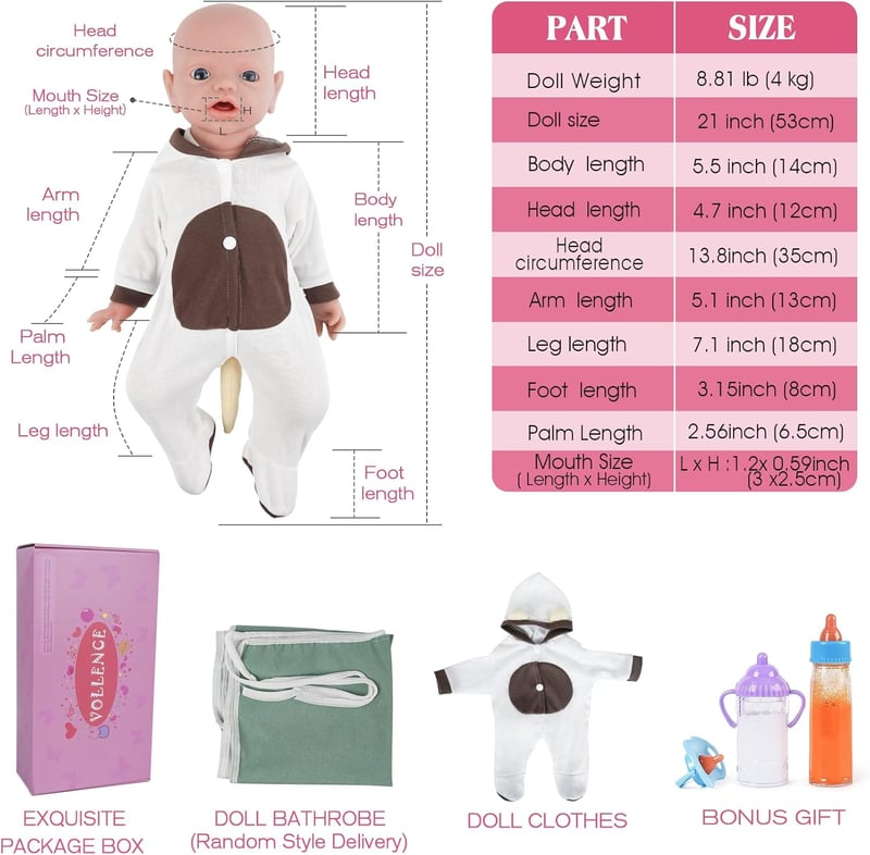 Vollence 53 cm-es élethű szilikon baba lány - Valódi újszülött kinézetű