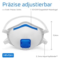 VEVOX FFP3 Légzésvédő Maszk Szeleppel - 10 Darabos Csomag - Pormaszk Finompor Ellen - Állítható Orrkampó - Munkavédelmi Respirátor 10