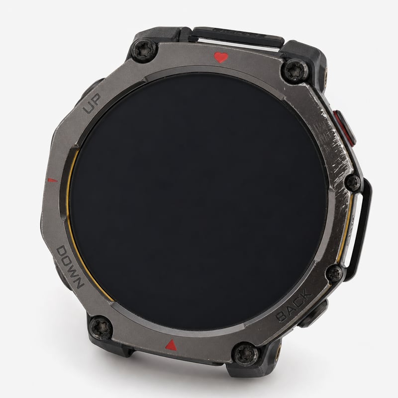Ceas inteligent de exterior Amazfit T-Rex 3 Pro 48 mm, AMOLED cu safir, ramă din titan, GPS dual-band, 25 de zile — uzură pronunțată, margini zgâriate (outlet)