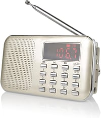 Raddy RF23 Hordozható AM/FM Rádió MP3 Lejátszóval, USB, TF Kártya, LCD Kijelző, Ébresztő - Arany 1