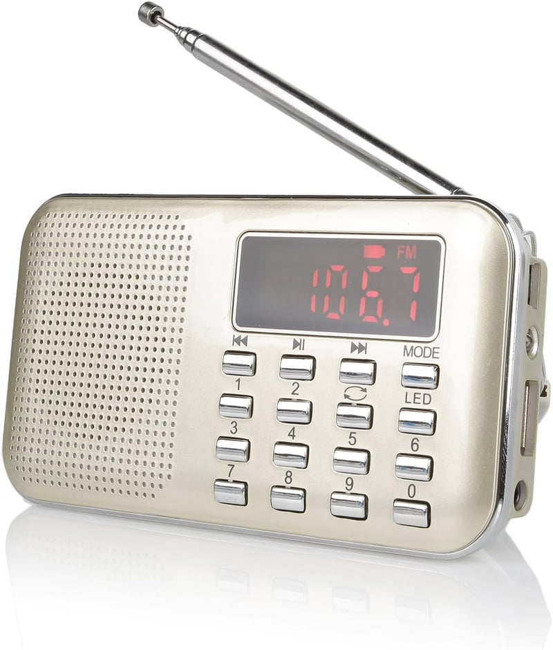 Raddy RF23 Hordozható AM/FM Rádió MP3 Lejátszóval, USB, TF Kártya, LCD Kijelző, Ébresztő - Arany