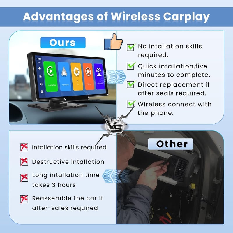 Hikity 9,3" IPS érintős autórádió vezeték nélküli CarPlay-jel, Android Auto, dupla kamera, 64GB TF kártya
