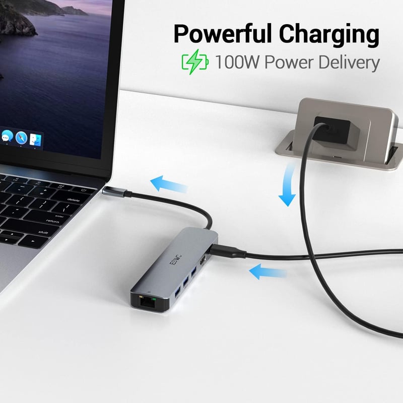JESWO 6 az 1-ben USB-C Hub: 4K HDMI, Ethernet, 100W PD, MacBook és iPad Pro kompatibilis