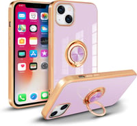 iPhone 13 Mágneses Gyűrűs Tok - Ütésálló Matt Szilikon, Rosegold-Lila 1