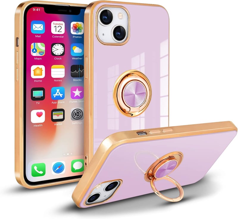 iPhone 13 Mágneses Gyűrűs Tok - Ütésálló Matt Szilikon, Rosegold-Lila