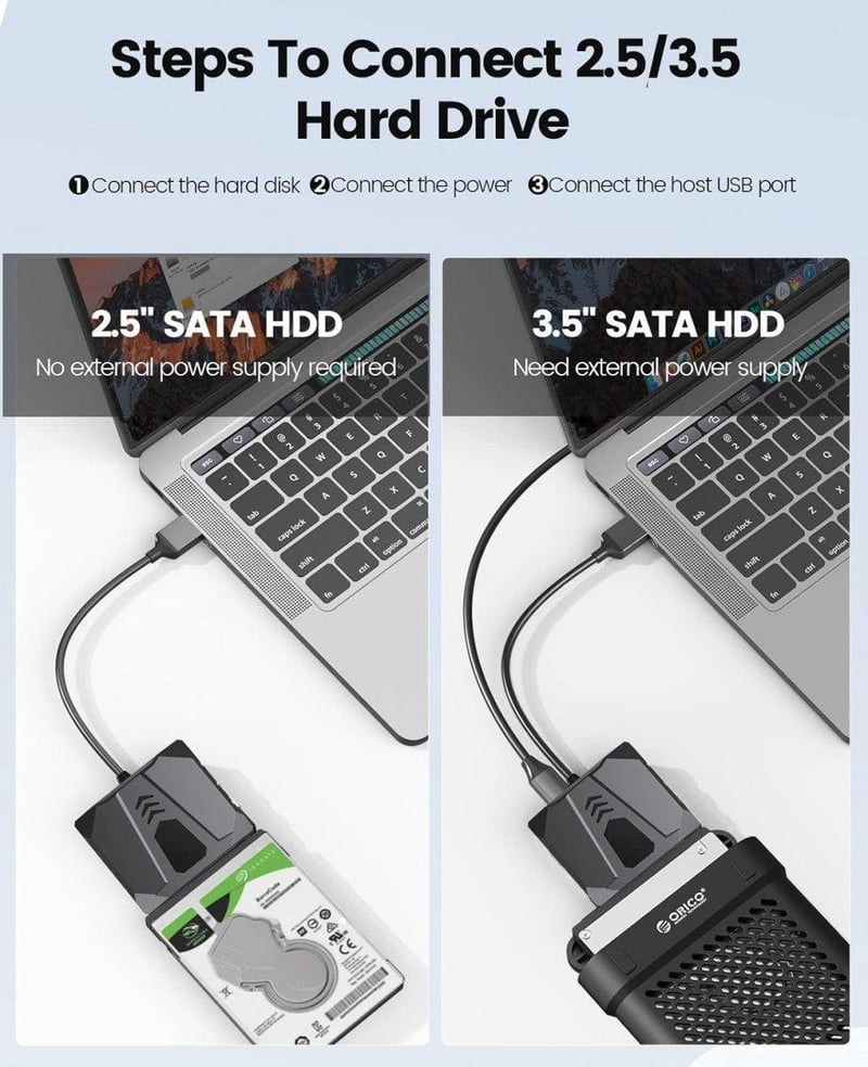 ORICO USB 3.0 - SATA III Adapter Kábel 3.5" HDD/SSD-hez, UASP és Tápegységgel