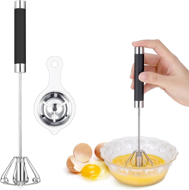 Kssvzz Félautomata Habverő 26 cm - Rozsdamentes Acél Konyhai Kézi Mixer Tojásszétválasztóval, Elektromosság Nélküli Sütés-Főzés Segéd, Mosog